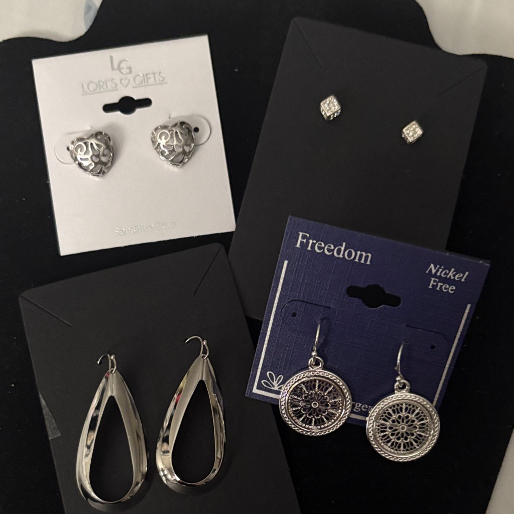 Silver Earrings Set By Lori's Gifts And Freedom 4 Pair New